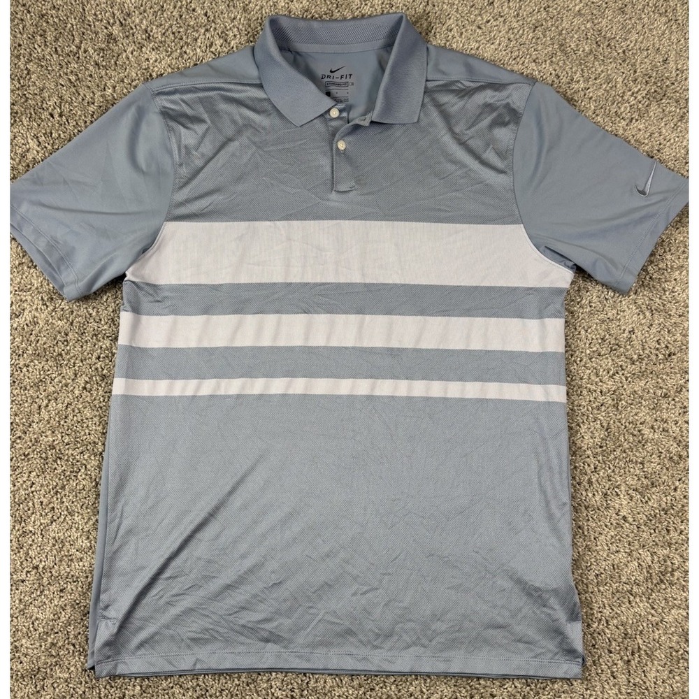 Nike Dri Fit Standard Mens Polo Shirt Stripe Golf Gray Large